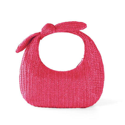 Crescent Tote Bag Cute Bow Knot Straw Woven Handbag Wrist Bag Daily Travel Holiday