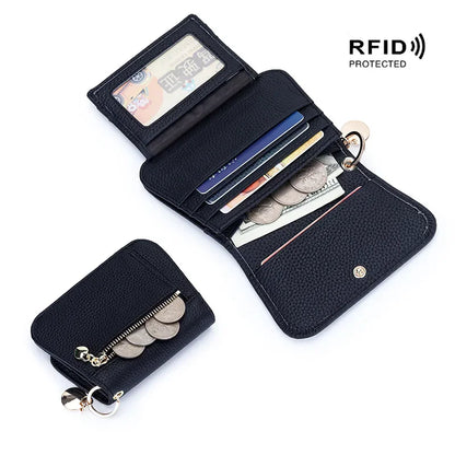 Women S Purse Leather Short Cowhide Rfid Multi-Card Bag Zipper Premium Coin