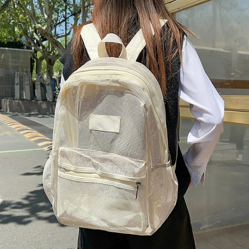 Lightweight Foldable Mesh Backpack Durable Wear Resistant Beach Knapsack Multi Pockets School Gym