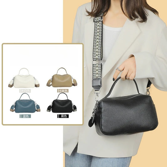 Simple Double-Pull Large-Capacity Pillow Genuine Leather Ladies Handbag Single-Shoulder Bag