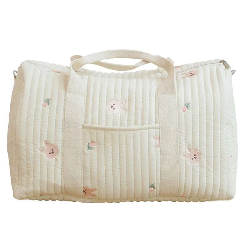 Quilted Embroidery Duffle Bag – Cute Lightweight Mommy Tote
