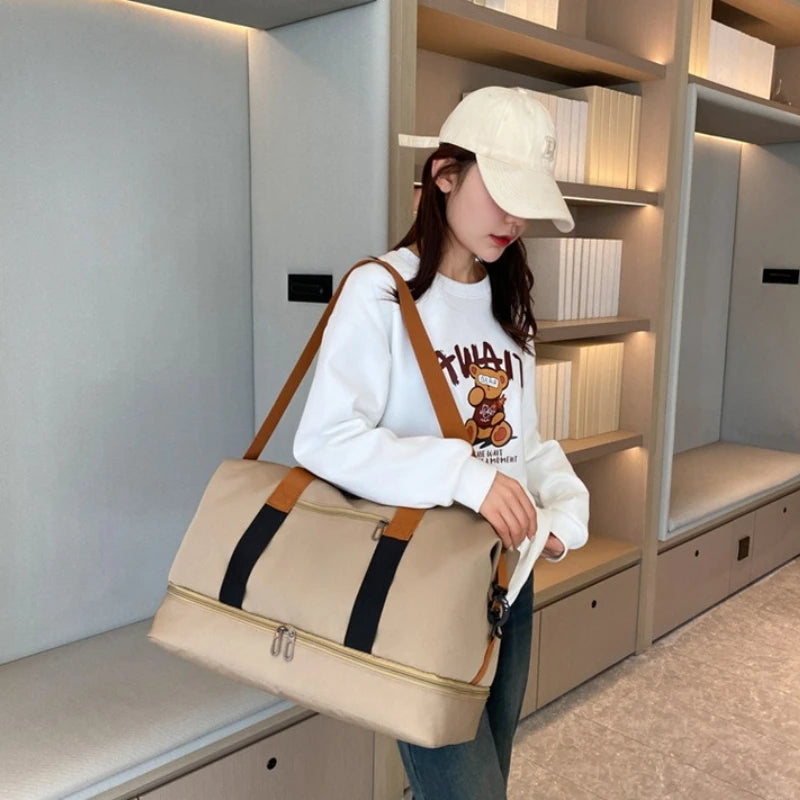 Large Capacity Travel Duffel Bag Shoe Compartment Crossbody Waterproof Weekend Overnight Bag Gym