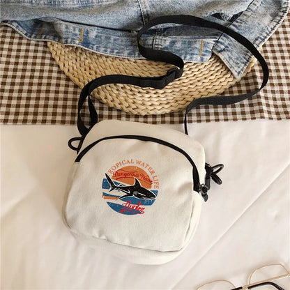Cartoon Print Canvas Crossbody Bag – Harajuku Square Shoulder Bag