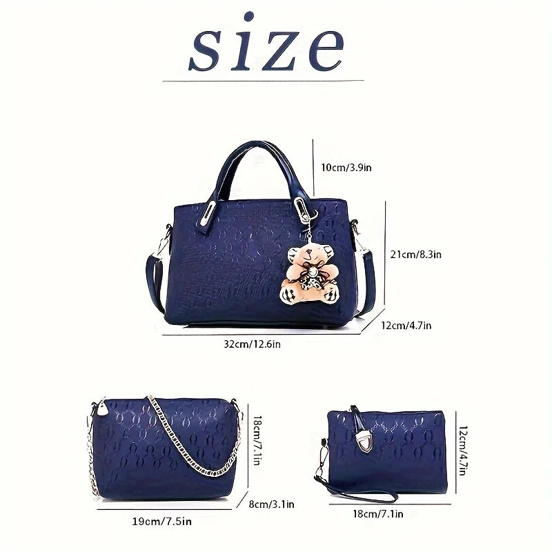4-Piece Women's Geometric Pattern Handbag Set with Crossbody & Clutch
