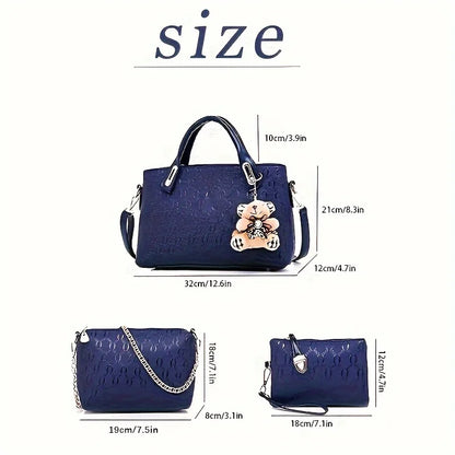 4-Piece Women's Geometric Pattern Handbag Set with Crossbody & Clutch