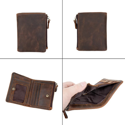 Genuine Leather Vertical Cowhide Casual Bag Crazy Horse Leather Men S Short Wallet