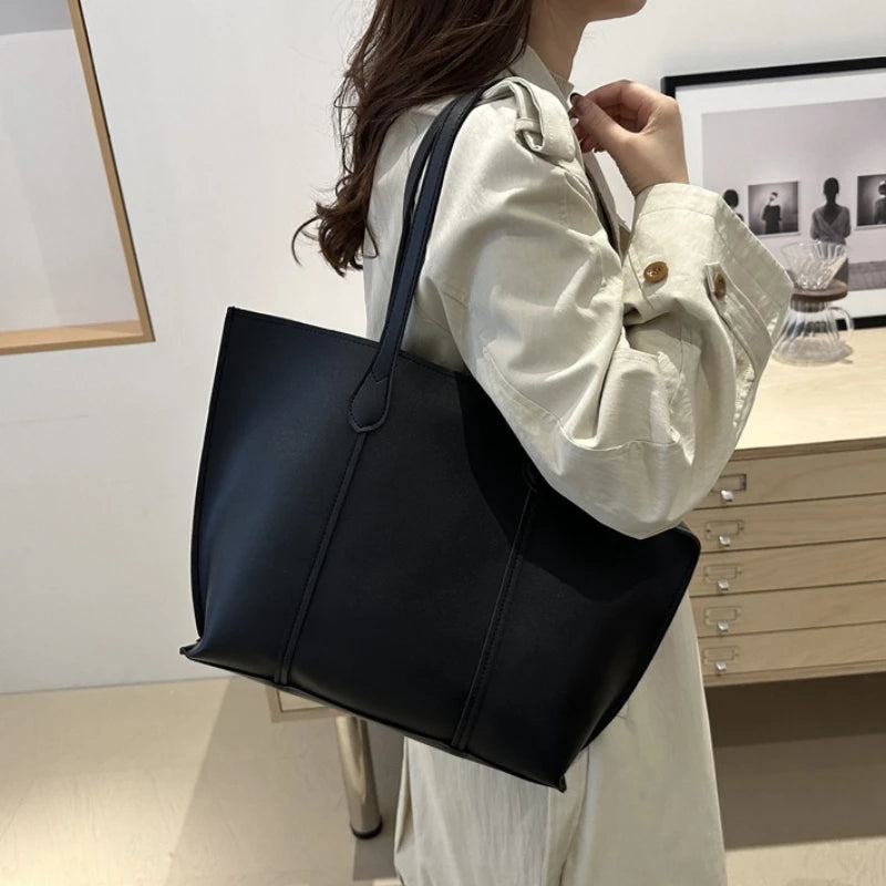 Large Leather Tote Bag – Retro Faux Leather Work & Commuter Handbag