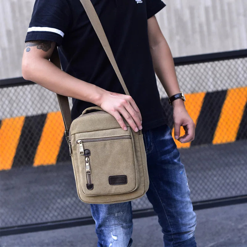Men S Crossbody Bag Canvas Multi-Compartment Hand-Held Large-Capacity Men S Single-Shoulder Bag