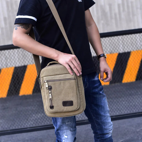 Men S Crossbody Bag Canvas Multi-Compartment Hand-Held Large-Capacity Men S Single-Shoulder Bag