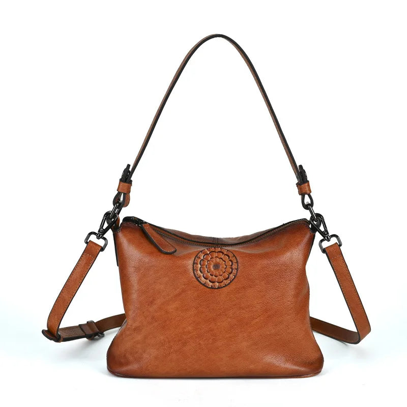 Retro Women S Crossbody Bag Large Capacity Top Layer Cowhide Casual Single-Shoulder Bag Fashionable