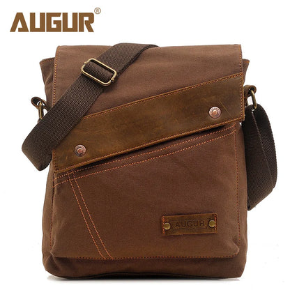 Men S Canvas Leather Patchwork Crossbody Single-Shoulder Bag