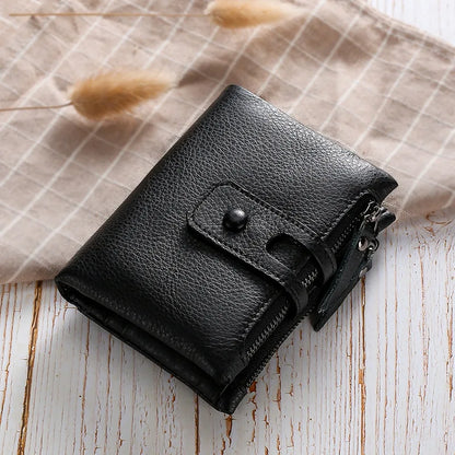 Ladies Short Wallet Soft Leather Top Layer Cowhide Anti-Theft Brush - Soft