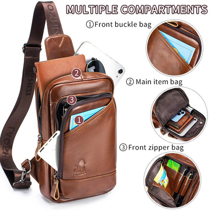 Real Leather Chest Bag Men S Head Layer Cowhine Multi-Function Large Capacity One Shoulder Cross