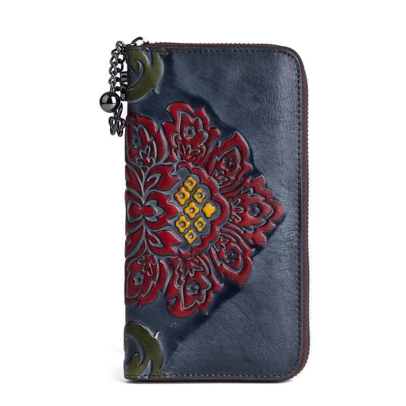 Women S Top Layer Vegetable-Tanned Cowhide Color-Polished Long Retro Wallet