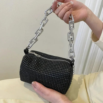 Rhinestone Shoulder Bag – Sparkling Pillow Bag with Chain Strap