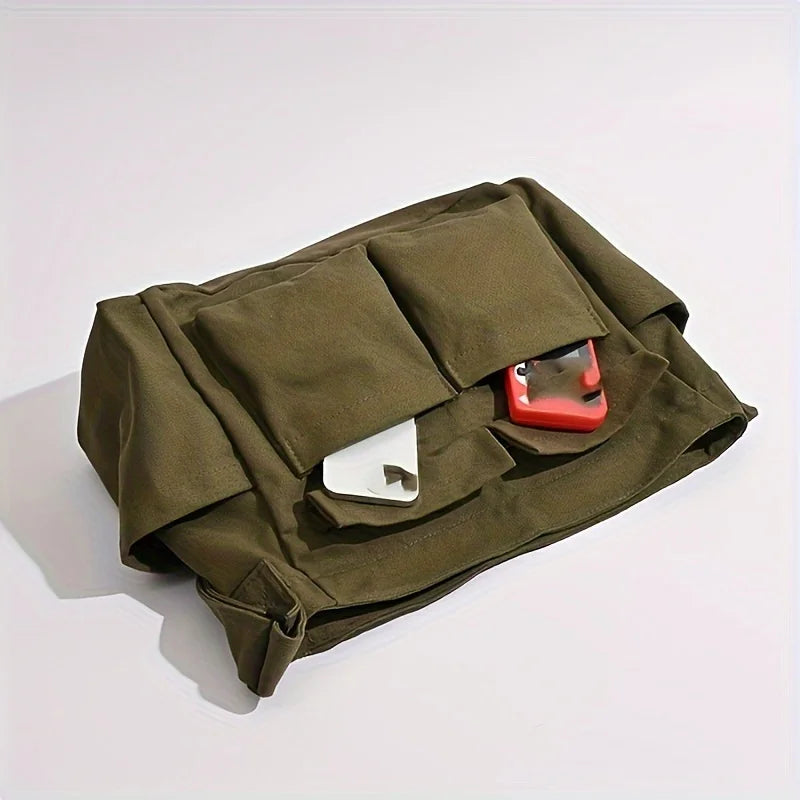 Vintage Canvas Crossbody Bag – Multi-Pocket Shoulder Messenger Bag