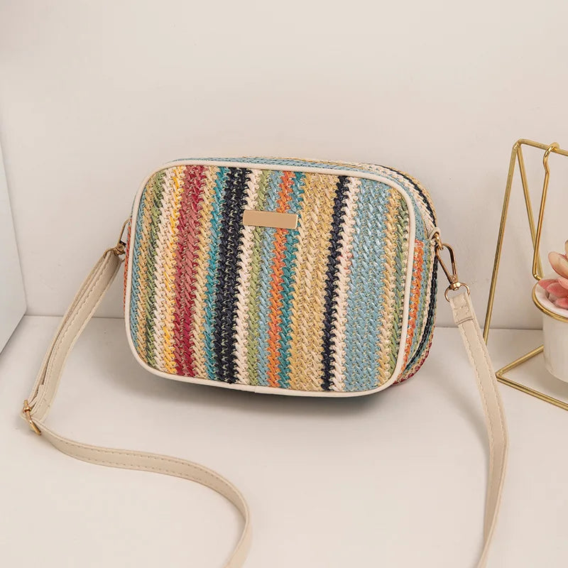 Straw Woven Crossbody Bag Women Colorful Boho Shoulder Bag
