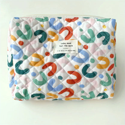 Colorful Aesthetic Makeup Bag – Quilted Zipper Cosmetic Pouch