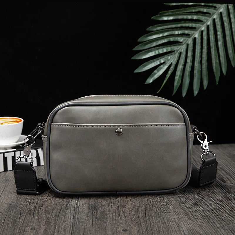 Street Men S Cross-Body Bag Pu Leather Retro Solid Color Shoulder Small Backpack Casual Phone