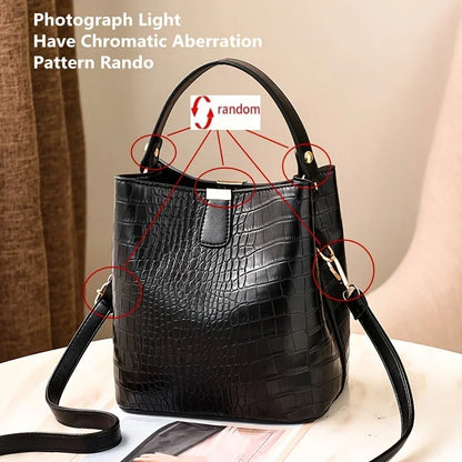 Crocodile Pattern Bucket Bag – Women's PU Leather Handbag & Crossbody Purse