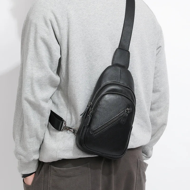 Genuine Leather Men S Chest Bag Top Layer Cowhide Crossbody Large-Capacity Business Single-Shoulder