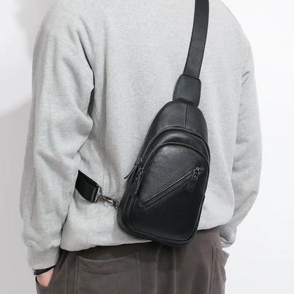 Genuine Leather Men S Chest Bag Top Layer Cowhide Crossbody Large-Capacity Business Single-Shoulder