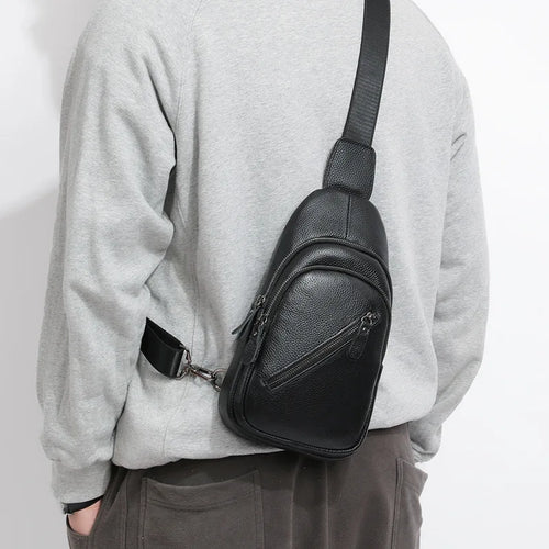 Genuine Leather Men S Chest Bag Top Layer Cowhide Crossbody Large-Capacity Business Single-Shoulder
