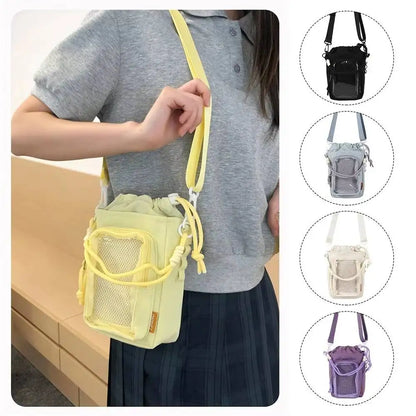Water Bottle Crossbody Bag – Drawstring Shoulder Bag with Clear Pocket