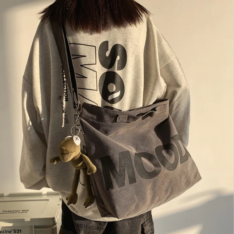 South Korean Student Capacity Letter Canvas Toth Bag Simple Versatile One-Shoulder Messenger