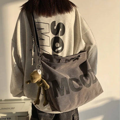 South Korean Student Capacity Letter Canvas Toth Bag Simple Versatile One-Shoulder Messenger