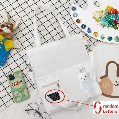 Cute Canvas Tote Bag Bear Pendant Stylish Bucket Crossbody Bag