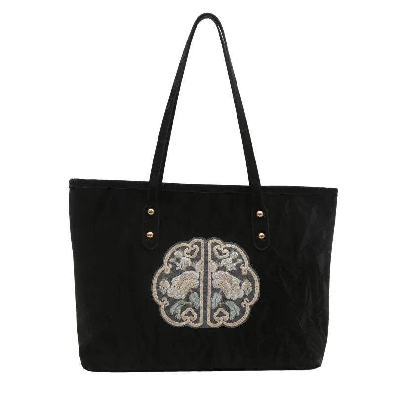 Trendy Lace Embroidered Commuting Tote Bags Women Shoulder Bag Class Girl Shopping Purse Handbags
