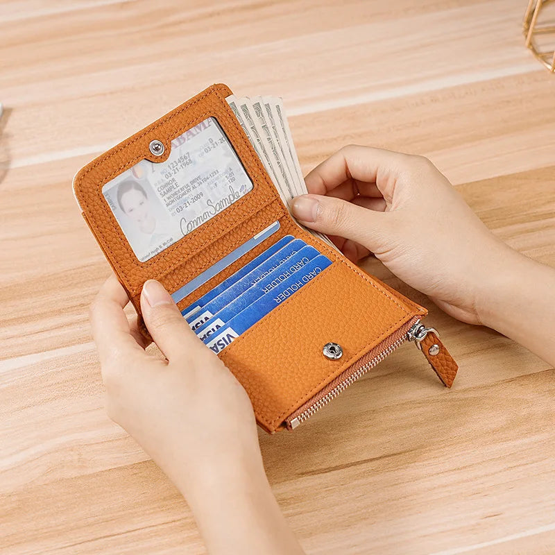 Rfid Genuine Leather Short Square Small Wallet Women