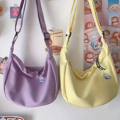 Canvas Crossbody Bag with Charm – Large Capacity Shoulder Bag
