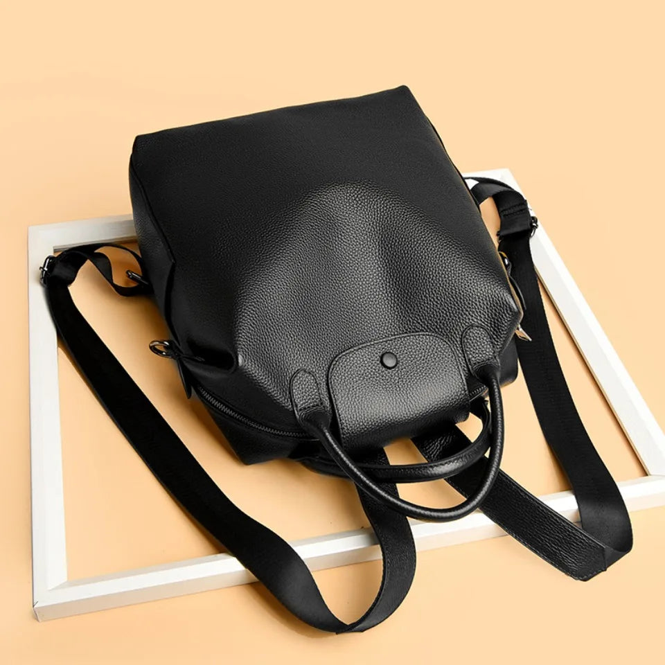 Genuine Cowhide Leather Women's Backpack – Large Capacity