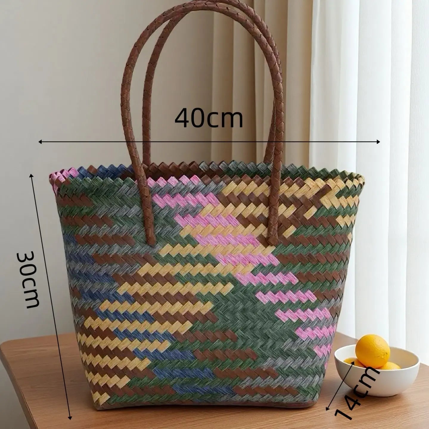 Handwoven Straw Tote Bags Multi Size Natural Woven Basket Bag Handbag Bamboo Handles Women Bohemian