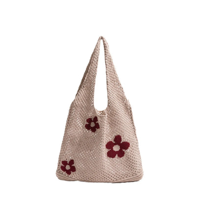 Crochet Flower Mesh Tote Bag - Summer Knitted Shoulder Handbag