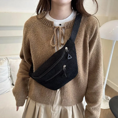 Corduroy Crossbody Chest Bag for Women – Adjustable Strap