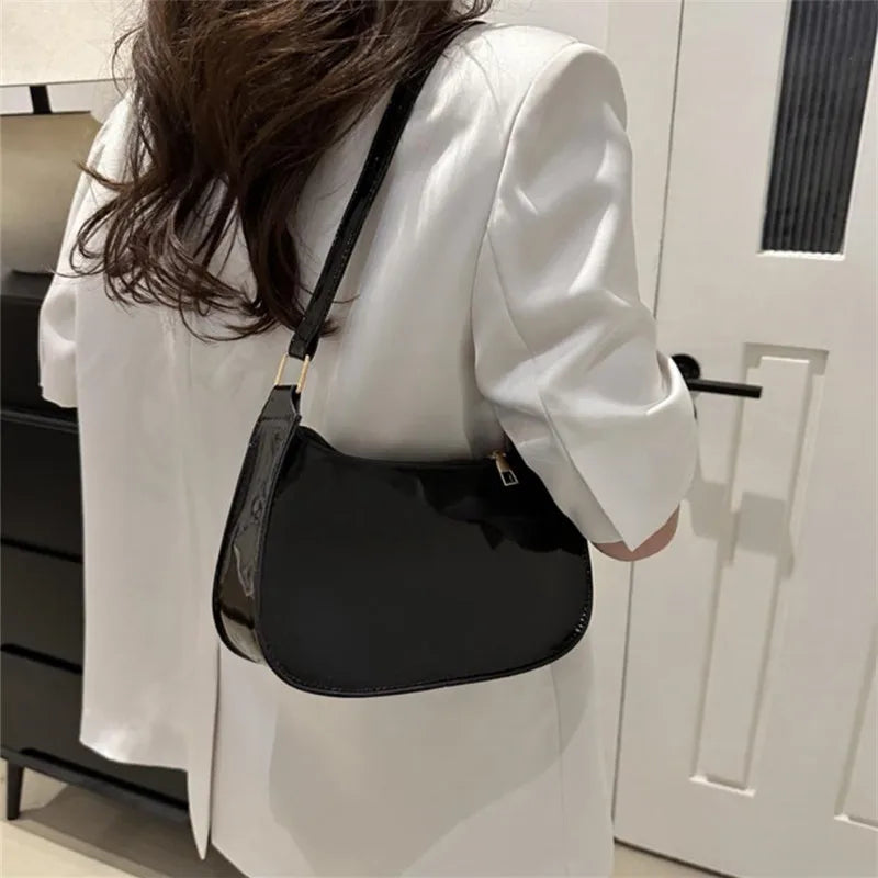 Patent Leather Shoulder Bag for Women – Glossy Underarm Purse