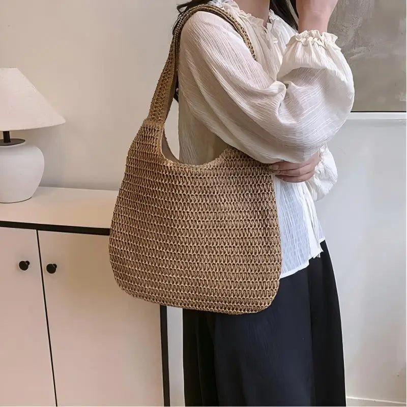 Homefish Rattan Straw Woven Tote Bag Women Large Capacity Summer Casual Beach Shoulder Handbag