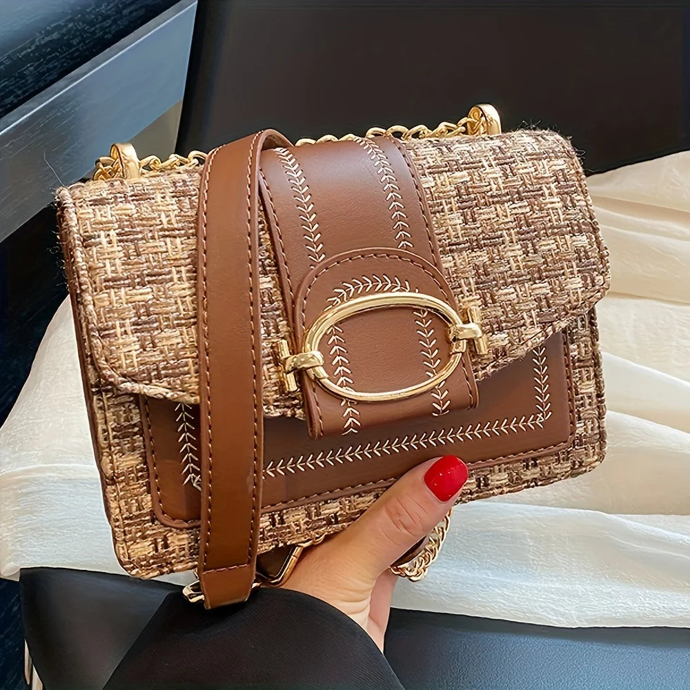 Chic Mini Plaid Tweed Crossbody Bag Adjustable Strap
