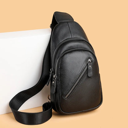 Genuine Leather Men S Chest Bag Top Layer Cowhide Crossbody Large-Capacity Business Single-Shoulder
