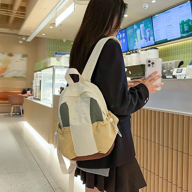 Cute Nylon Fabric Waterproof Backpack Contrasting Colors - Waterproof