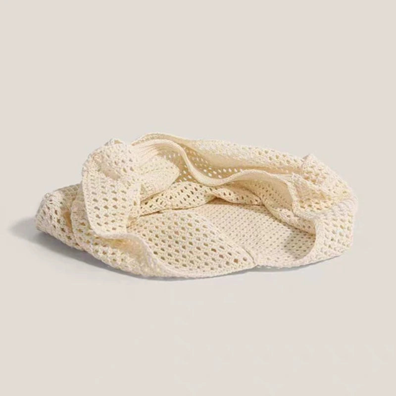 Women S Hollow Woven Shoulder Bags Large Capacity Knitting Underarm Bag Solid Crochet Tote Handbag