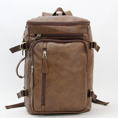 14-Inch Computer Bag Pu Leather Retro Multi-Functional Men S Backpack - Waterproof