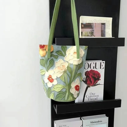 Floral Canvas Tote Bag for Women – Large Capacity Shoulder Bag
