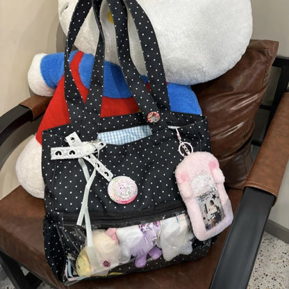 Cute Hand Ulzzang Y2k Ita Bag Girls Large Capacity Fashionable Polka Dot Canvas Shoulder Casual