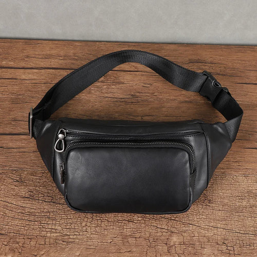 Men S Chest Bag Genuine Leather Casual Sports Crossbody Waist Bag Large-Capacity Top-Grain Cowhide