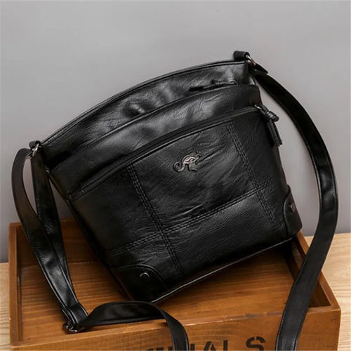Soft Washed Leather Crossbody Bag – Retro Multi-Pocket Shoulder Messenger