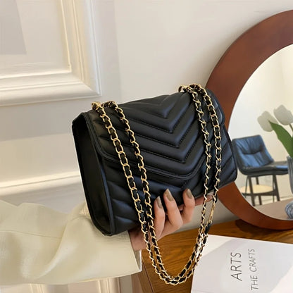 Quilted Chevron Chain Crossbody Bag – Women's Luxury Shoulder Purse